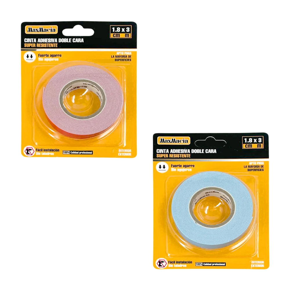 Cinta adhesiva maxmacia doble cara super resistente de 3m y 1.8cm de grosor, variedad de colores / 11663