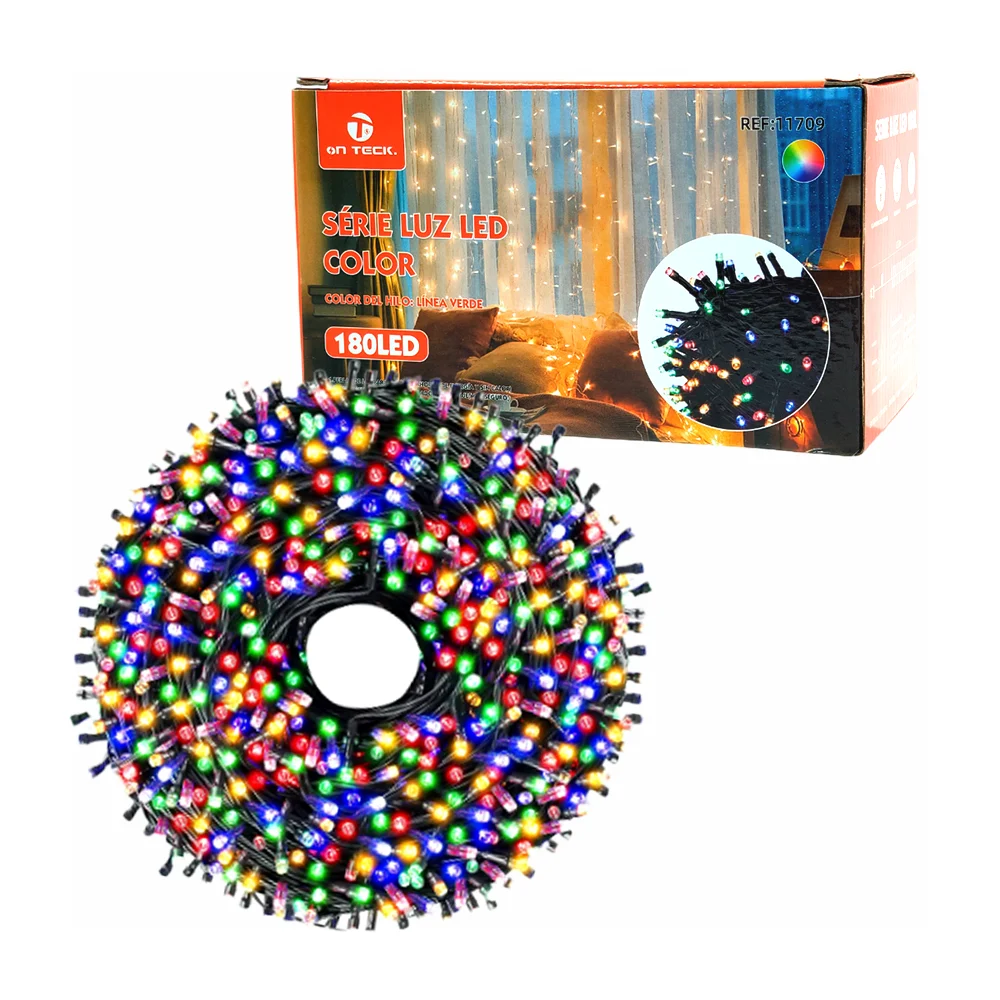 Serie on teck de 12 metros con cable verde y 180 focos led multicolor / 11709