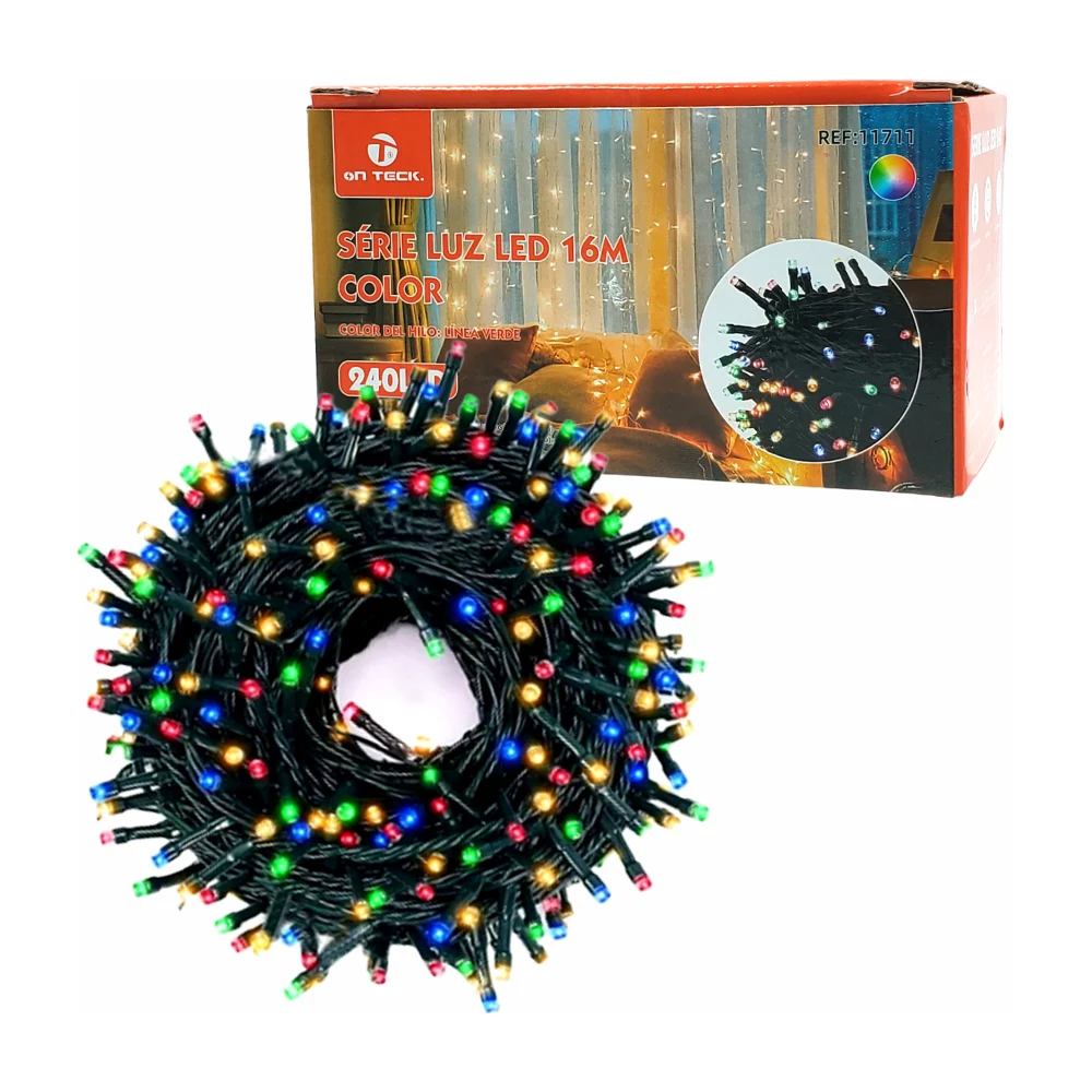 Serie on teck de 16 metros con cable verde y 240 focos led multicolor / 11711