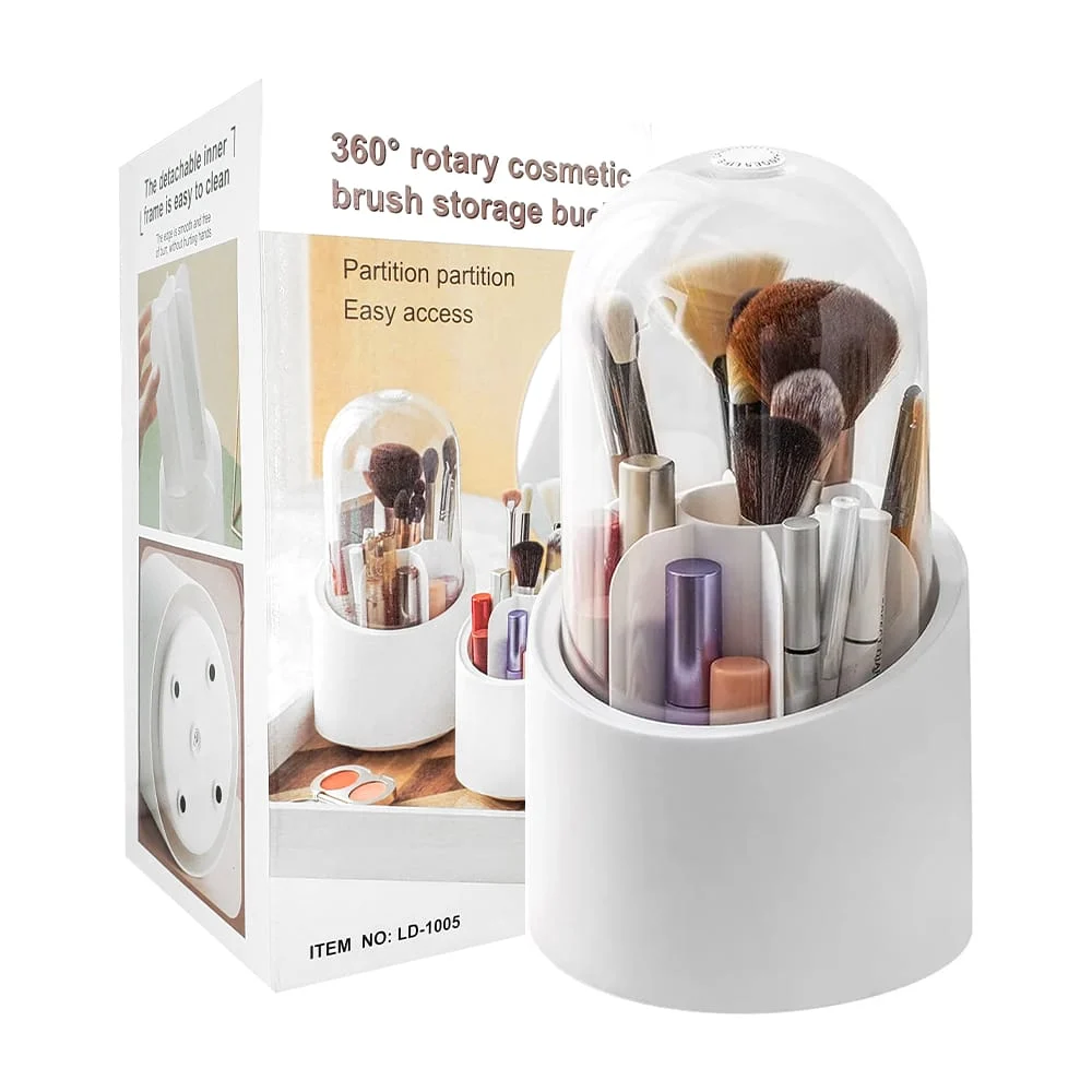 Organizador giratorio para brochas de maquillaje con 7 compartimentos y cubierta transparente tipo cápsula, variedad de colores / ld-1005 / 11727