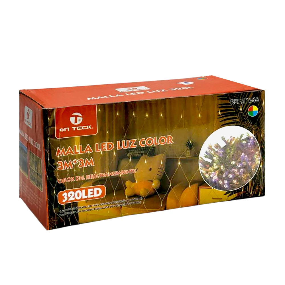 Serie malla on teck tipo red de 3x3m con cable transparente y 320 focos led multicolor / 11746