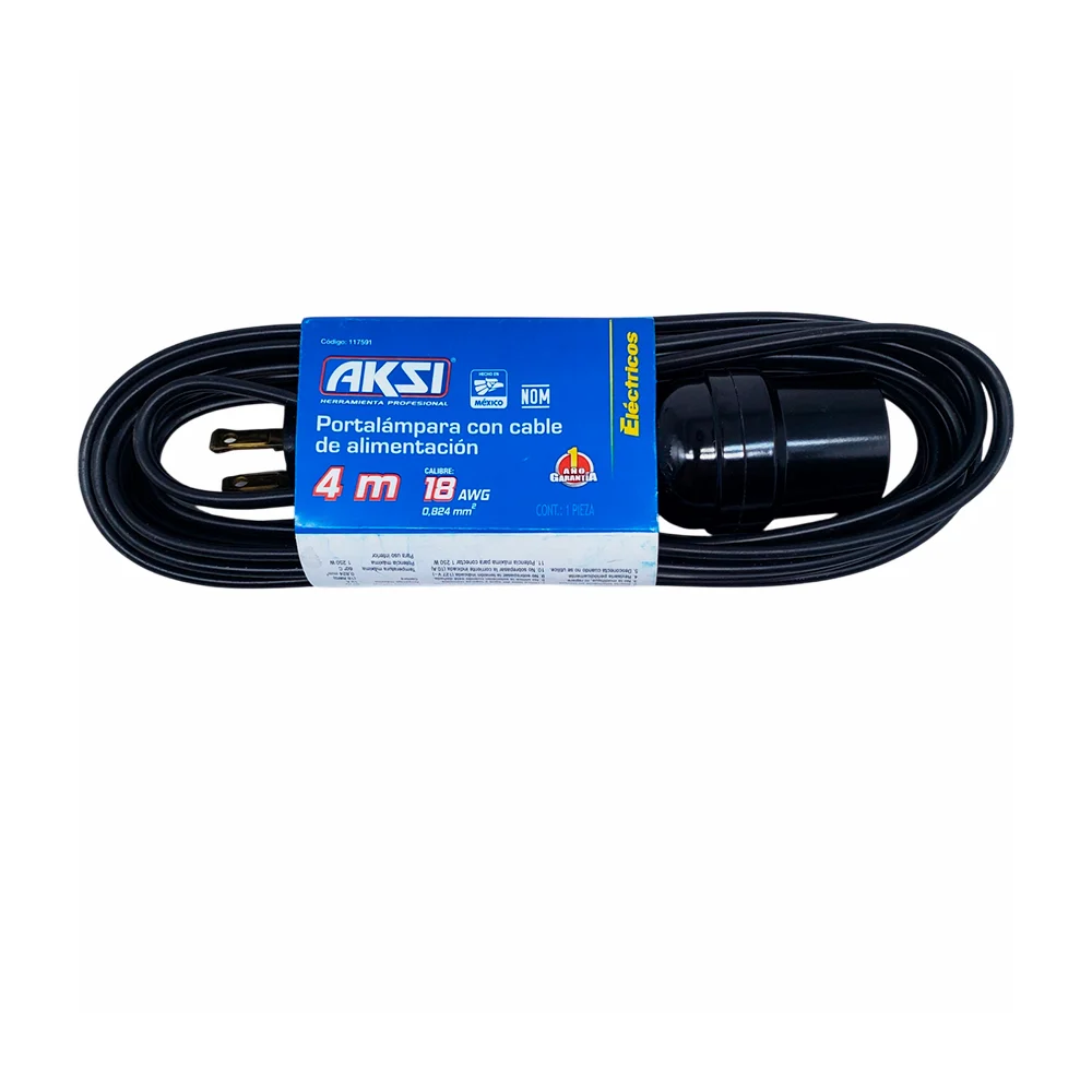 Portalámpara socket aksi con cable negro de 4 metros / 117591