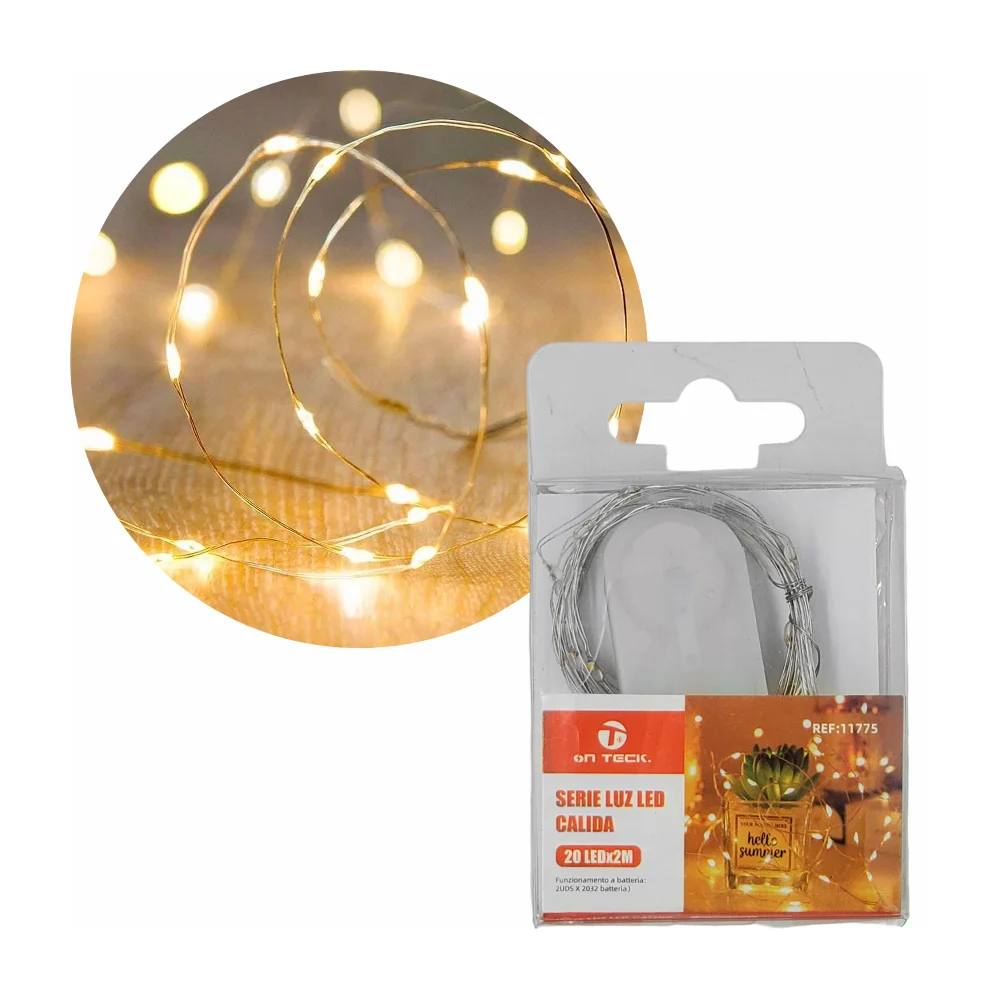 Serie tira led on teck tipo alambre de 2 metros con 20 focos de luz cálida / 11775