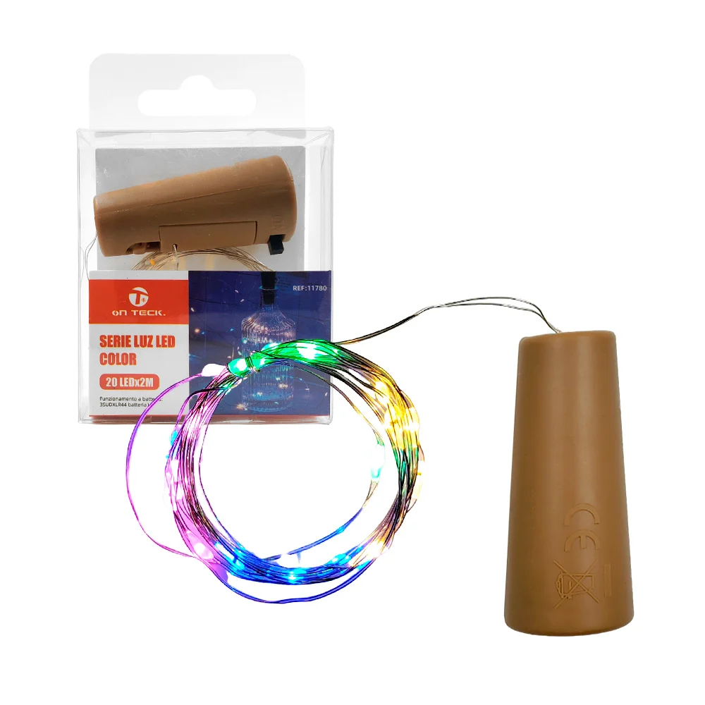 Corcho con serie tira led on teck tipo alambre de 2 metros y 20 focos multicolor luz rgb / 11780