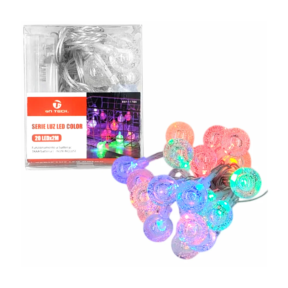 Serie on teck de 2 metros con 20 focos led multicolor en forma de esferas pequeñas transparentes / 11784