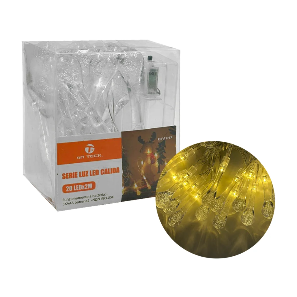 Serie luz led cálida on teck de 2 metros con 20 figuras en forma de gotas / 11787