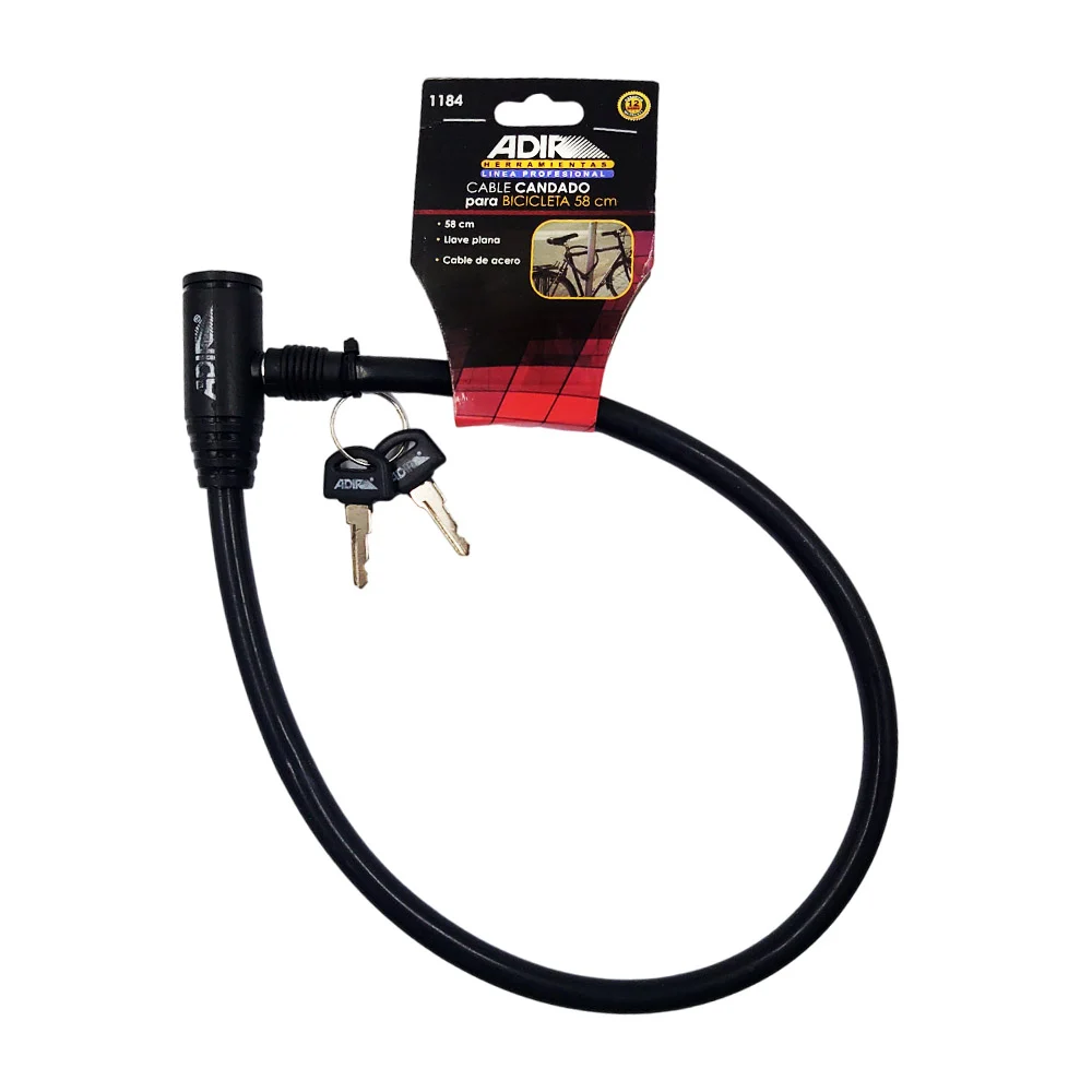 Candado de seguridad para bicicleta + juego de 2 llaves, 58cm / adir