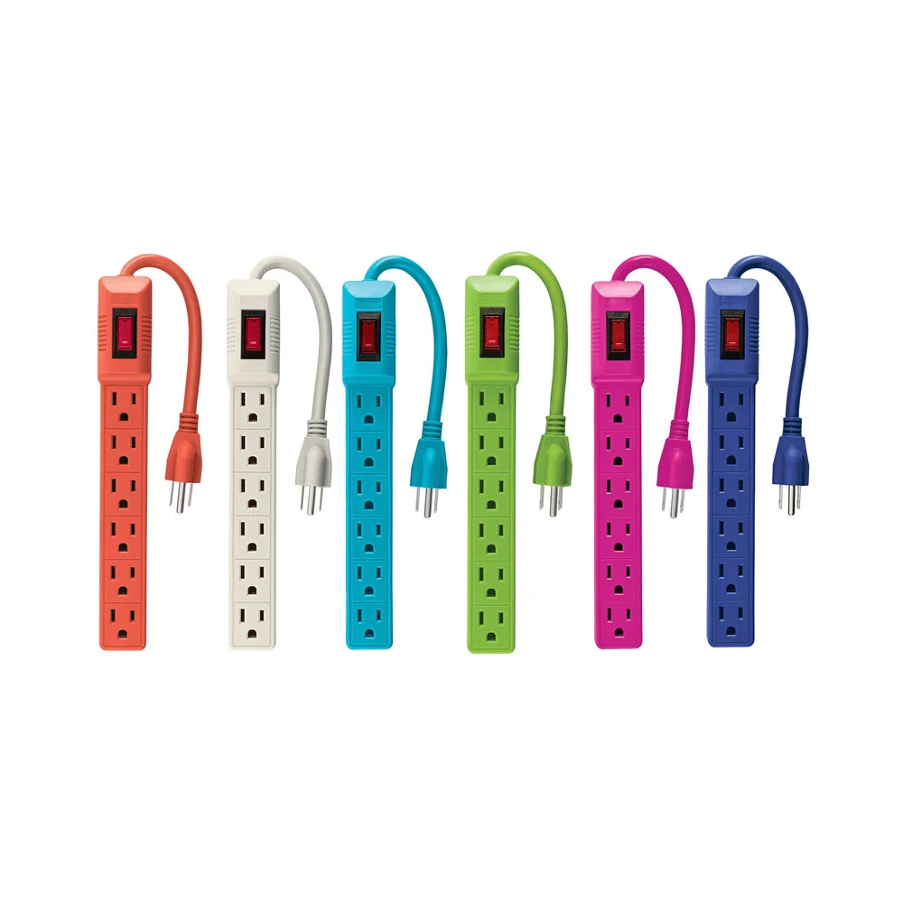 Barra multicontacto aksi con cable de 20cm y 6 tomacorrientes, variedad de colores / 118909