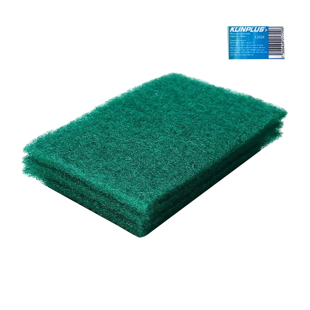 Paquete con 3 esponjas rectangulares chicas de fibra para lavar, color verde / klinplus / 12025