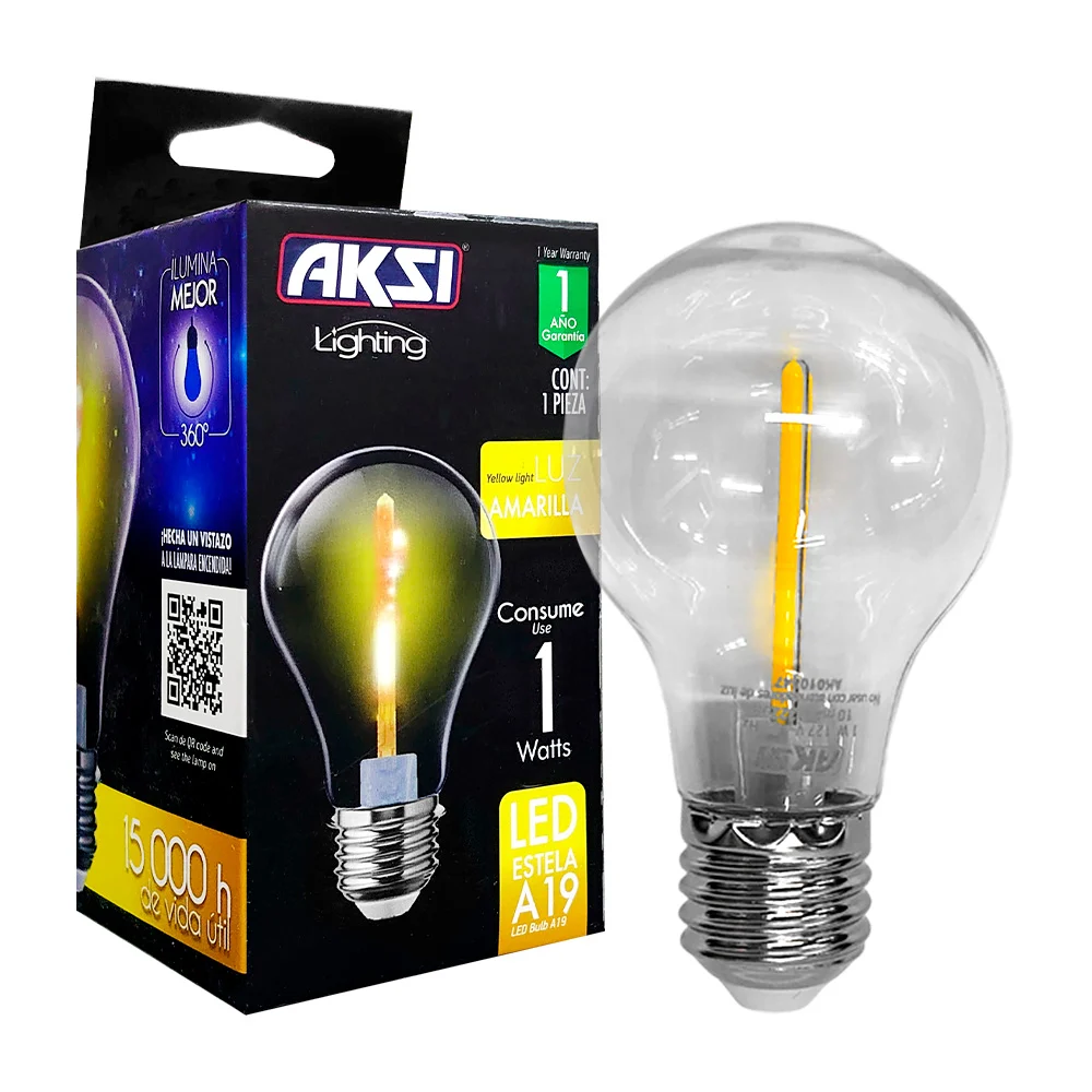 Foco bombilla led estela a19 aksi de color amarilla, 1w / lighting / 122296