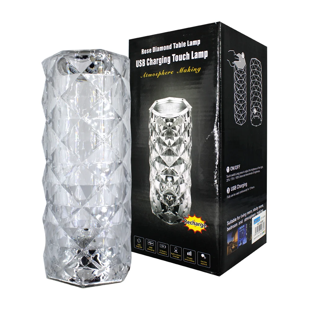 Lámpara decorativa táctil en forma de jarrón cristal con luces rgb intercambiables y control remoto / rose diamond table lamp