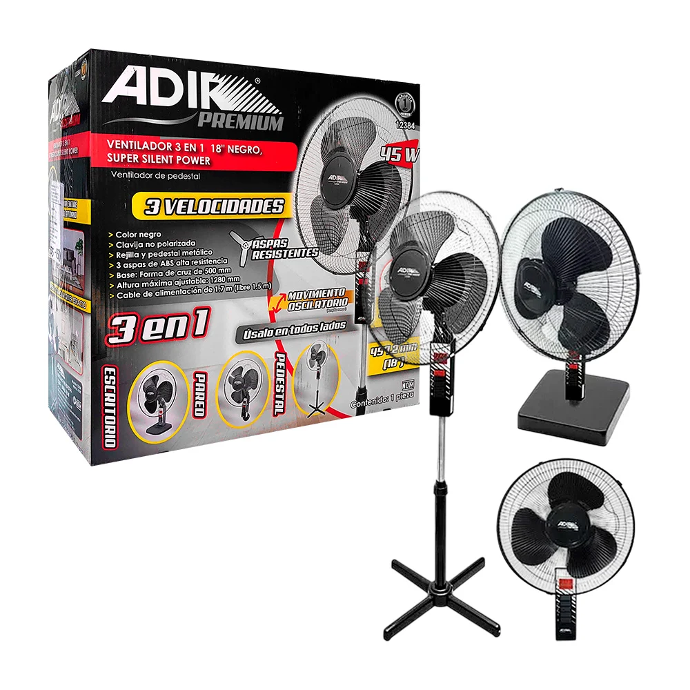 Ventilador adir 3 en 1 de 18 pulgadas con 3 velocidades y potencia de 45w / 12384