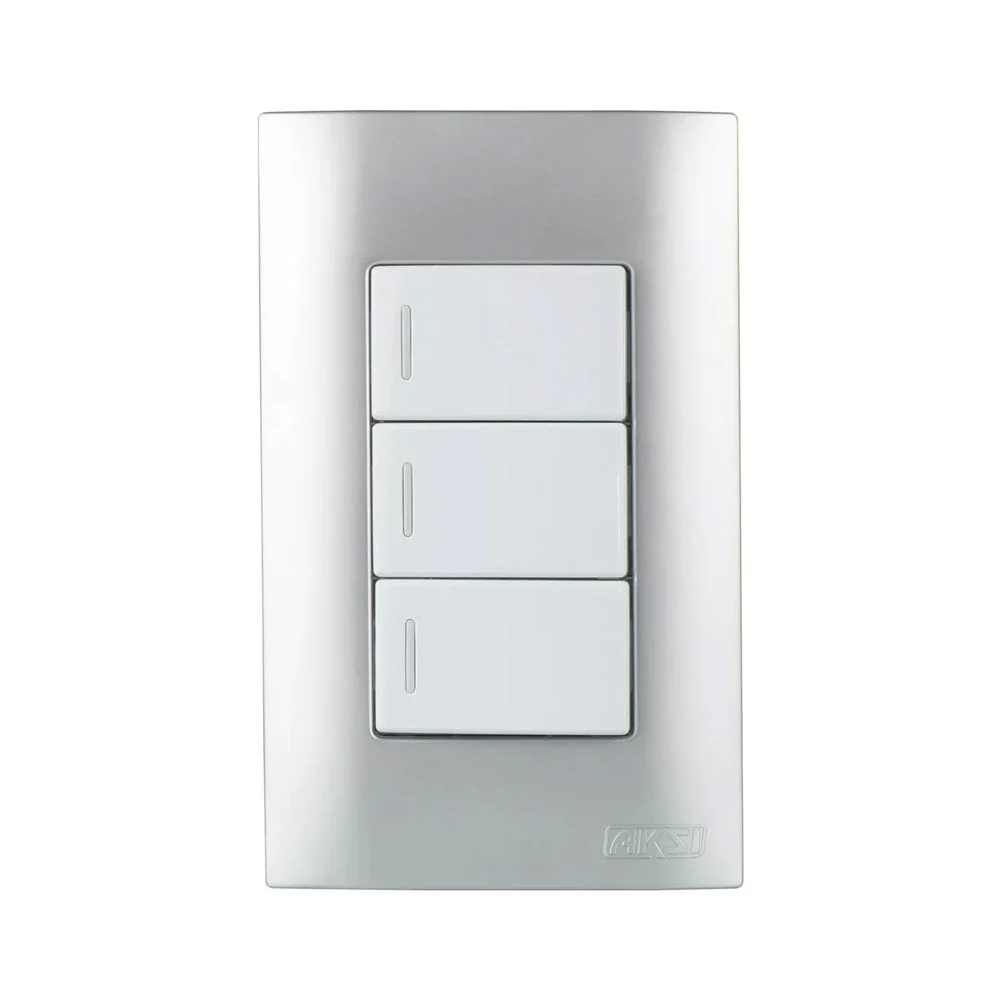 Placa de pared aksi con 3 interruptores - apagadores sencillos en color plata / altimus / 124808