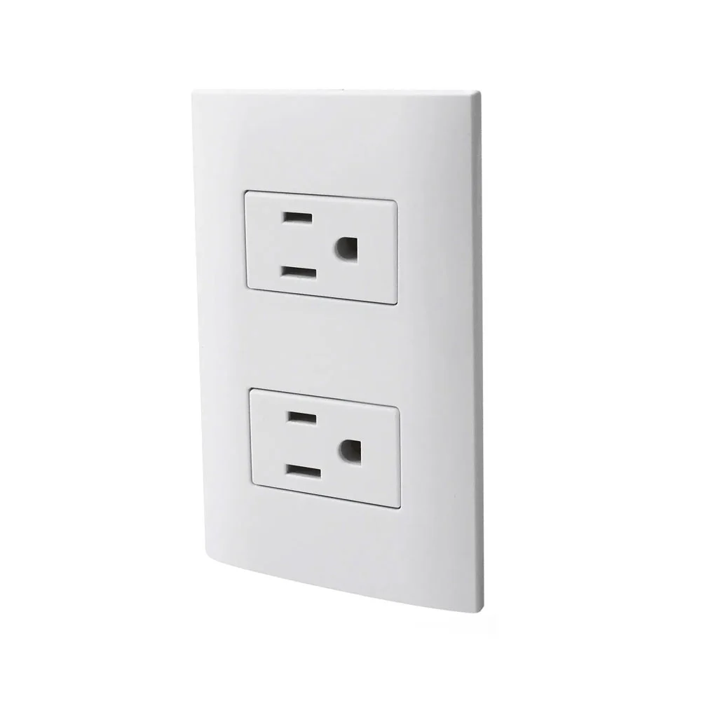 Placa enchufe de pared aksi con 2 contactos tomacorriente en color blanco / 124823