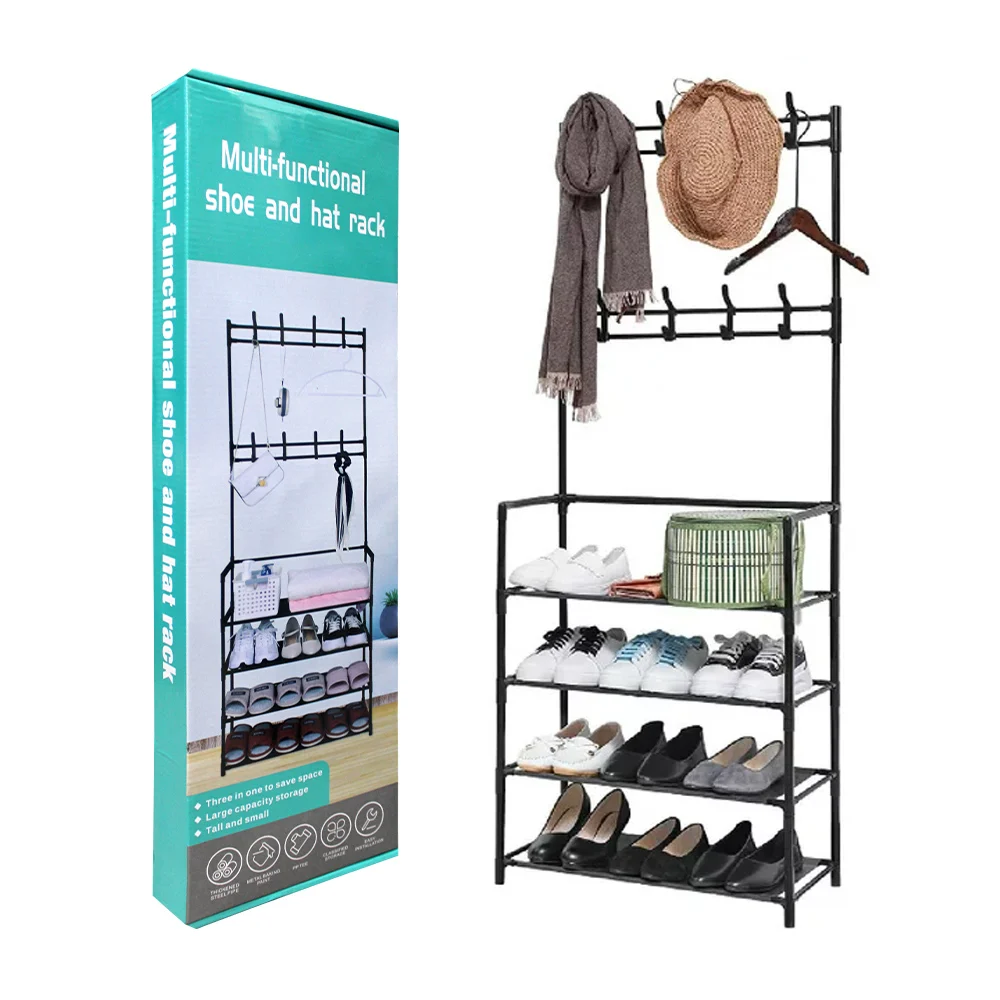 Organizador perchero para zapatos, sombreros y bolsos con 4 niveles y 8 ganchos para colgar, variedad de colores / 12491