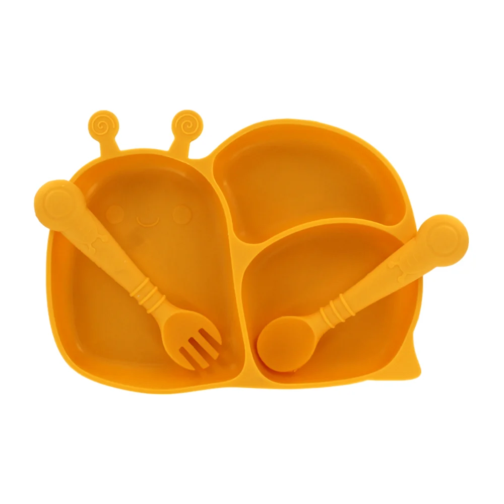 Plato entrenador en forma de animalito + 2 cubiertos de silicona para bebé, variedad de colores / baby silicone tableware