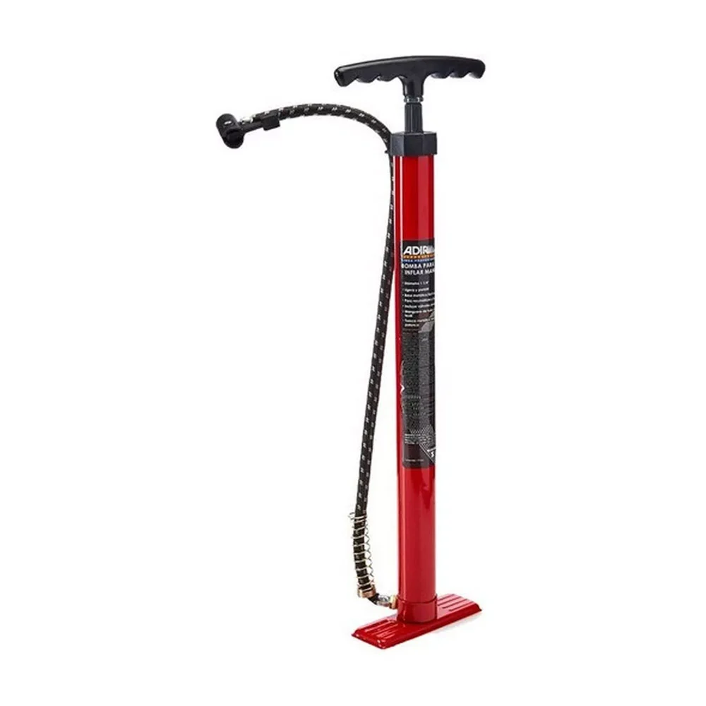 Bomba manual reforzada con base metálica para inflar neumáticos y balones, 15 pulgadas / 1270 / adir