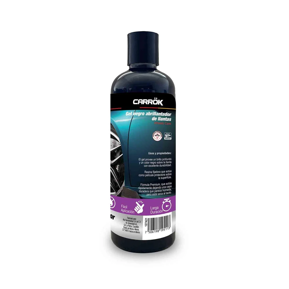 Gel negro abrillantador de llantas carrok de fácil aplicación y larga duración, 500ml / 127421