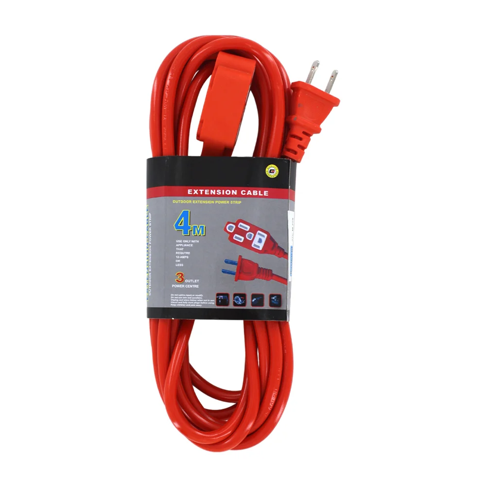 Extensión eléctrica de uso rudo de 4m y 3 tomas de corrientes / extension cable / 12754