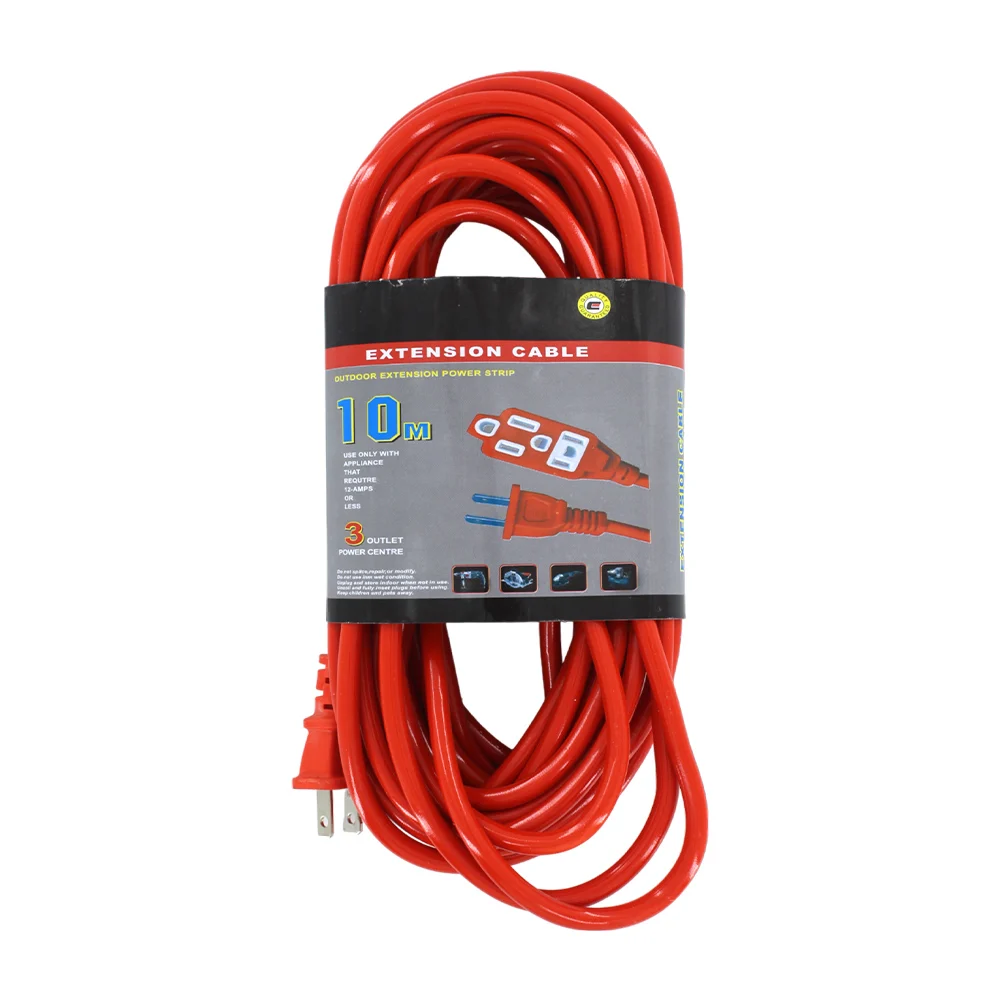 Extensión eléctrica de uso rudo de 10m y 3 tomas de corrientes / extension cable / 12755