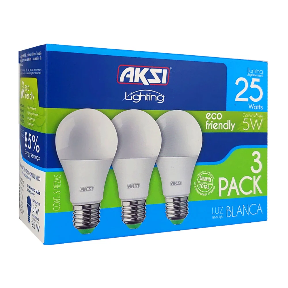 Paquete con 3 focos bombillas ahorradoras aksi de luz blanca, 25-5w / lighting / 129002