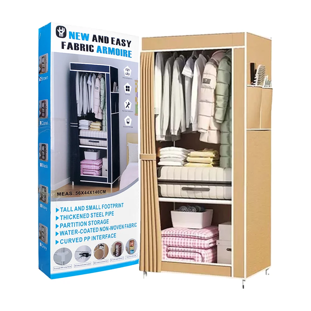 Organizador armario cubierto de tela con 4 compartimientos y tubo para la ropa, variedad de colores / 56x44x146cm / new and easy fabric armoire / lu1245