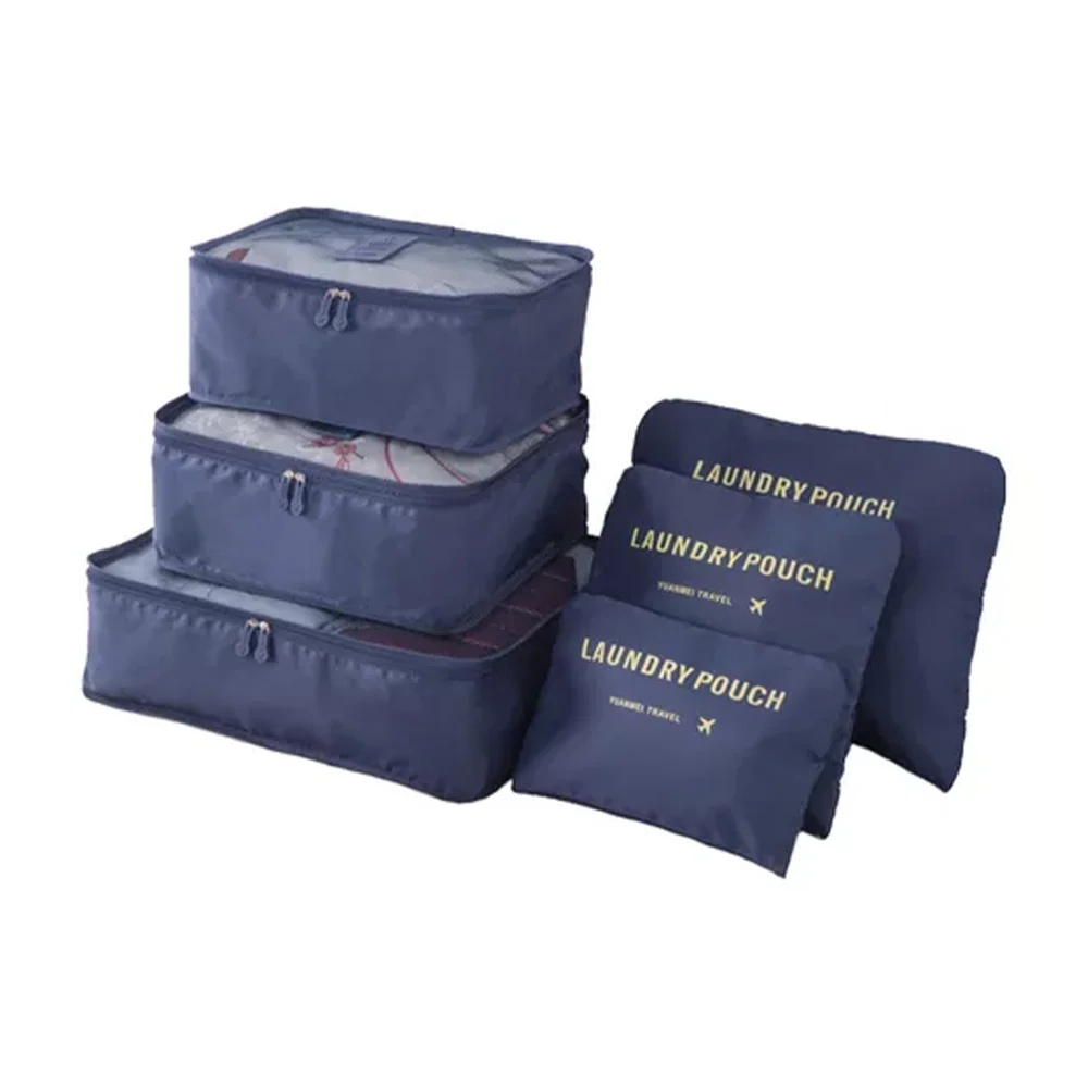 Kit con 6 bolsas tipo malla red de diversos tamaños para viaje, variedad de colores / travel / snd-l1