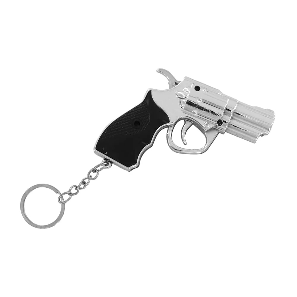 1pza Llavero con diseño de pistola 3 en 1 con luz led, láser y toques, variedad de colores / 12992