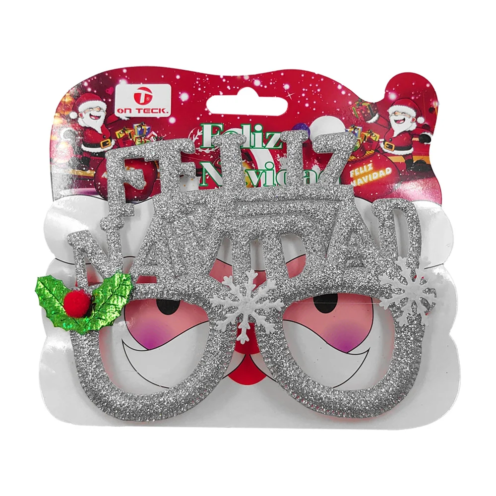 1pza Lentes on teck temática navideña con diamantina y letrero frase feliz navidad + decoración, variedad de colores / 13007