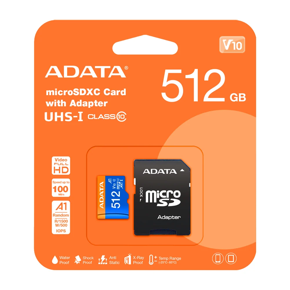 Memoria micro sd adata con capacidad de 512gb y adaptador / ausdx512guicl10a1-ra1