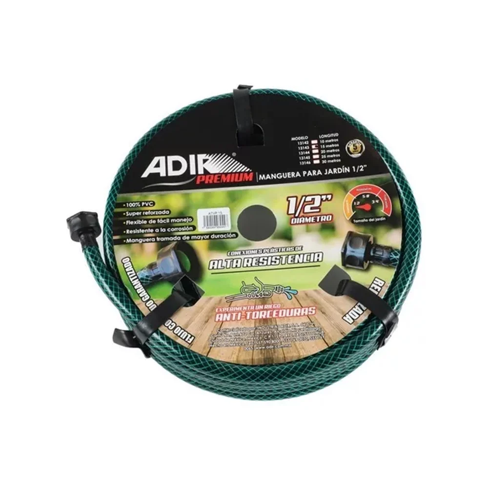 Manguera reforzada flexible de 1/2 pulgada con 15 metros de largo, para jardín / adir premium