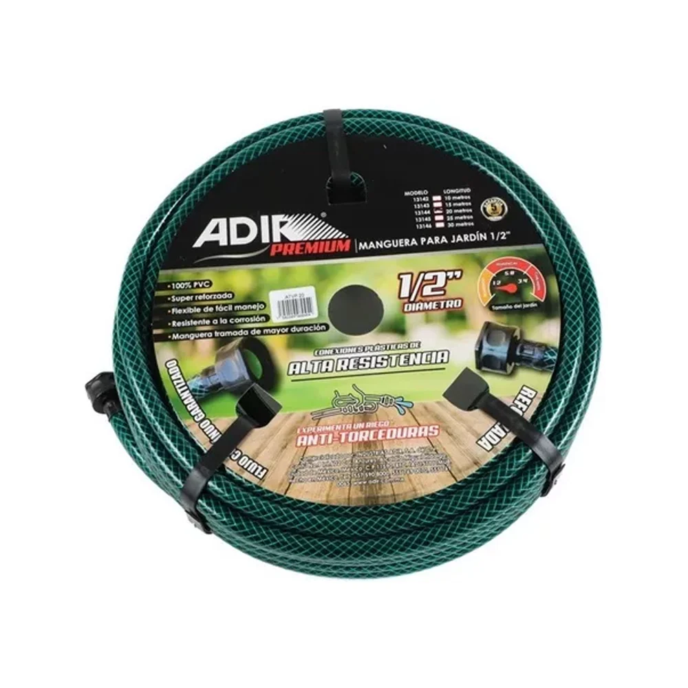 Manguera reforzada flexible de 20 metros y 1/2 pulgada, para jardín / adir premium