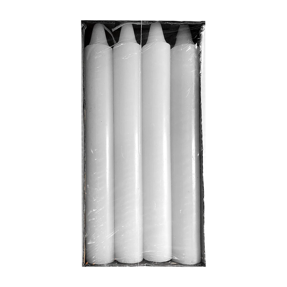 Paquete con 4 velas de cera largas en color blanco, 2x20cm /candles / 13146