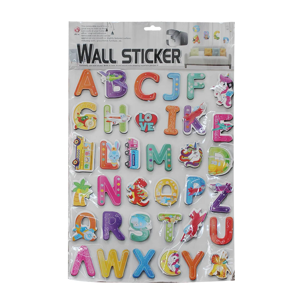 Planilla didáctica con calcomanías en forma de abecedario, variedad de diseños infantiles / wall sticker