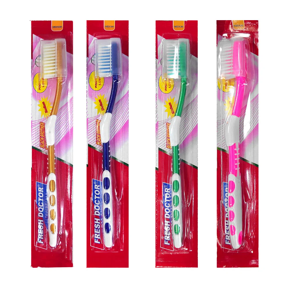 1pza Cepillo de dientes con cerdas medianas y protector transparente, variedad de colores / fresh doctor / 1343