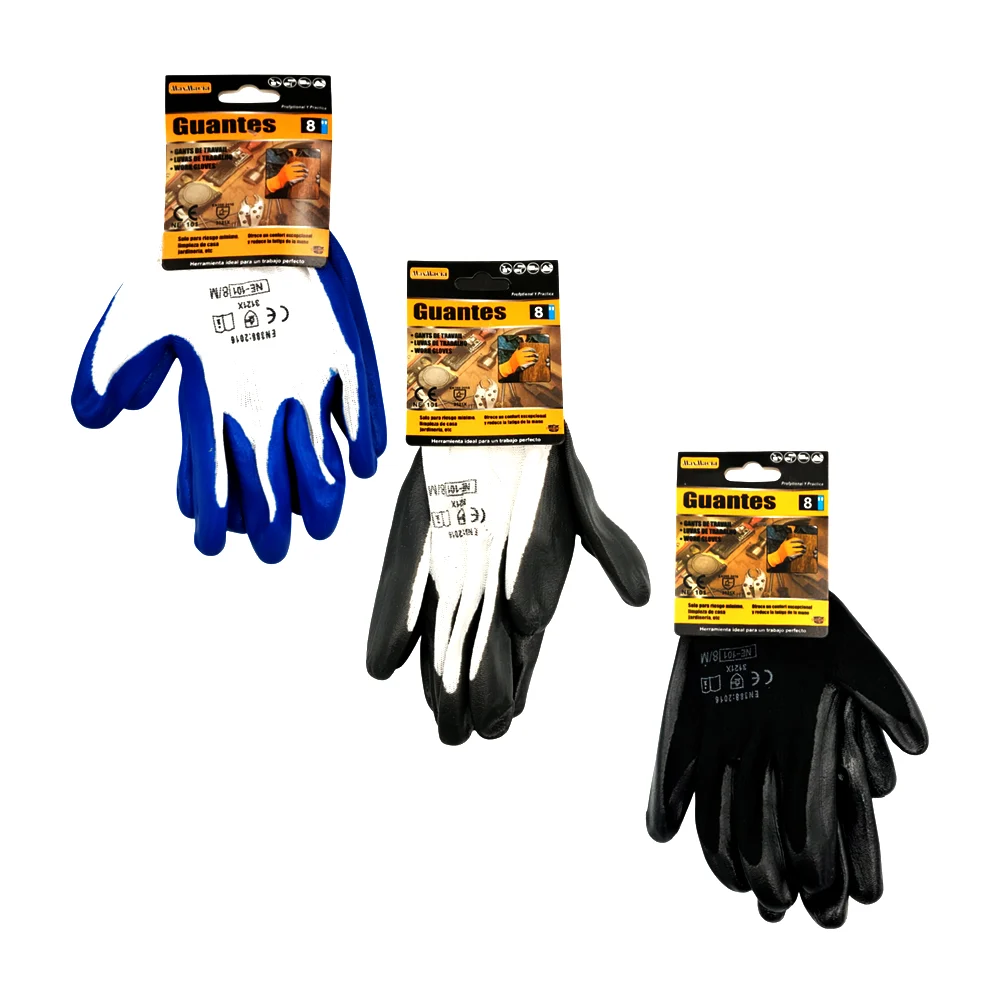 Par de guantes para el trabajo, con cubierta de plástico lisa y tela tipo malla transpirable, variedad de colores / max macia / 8 pulgadas / ne-101