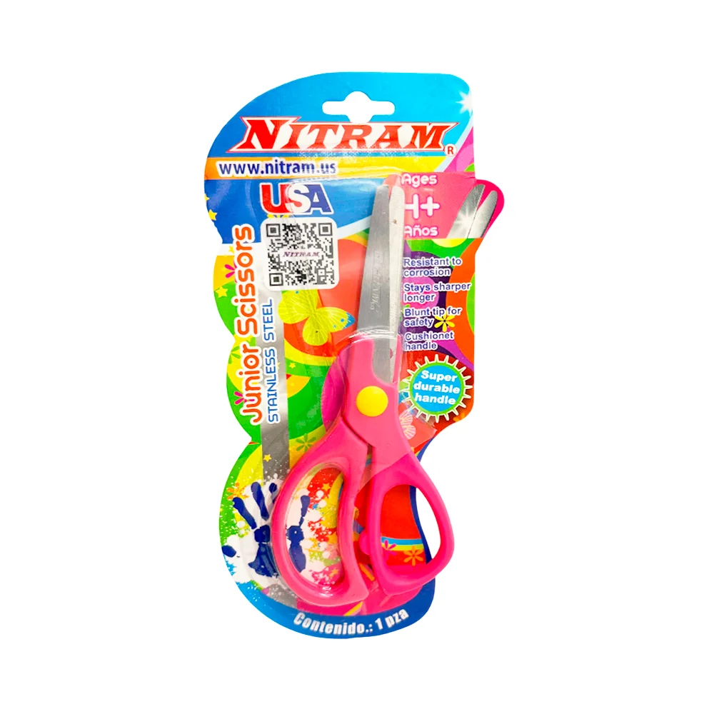Tijeras infantiles metálicas, con mango plástico, usos varios / nitram / junior