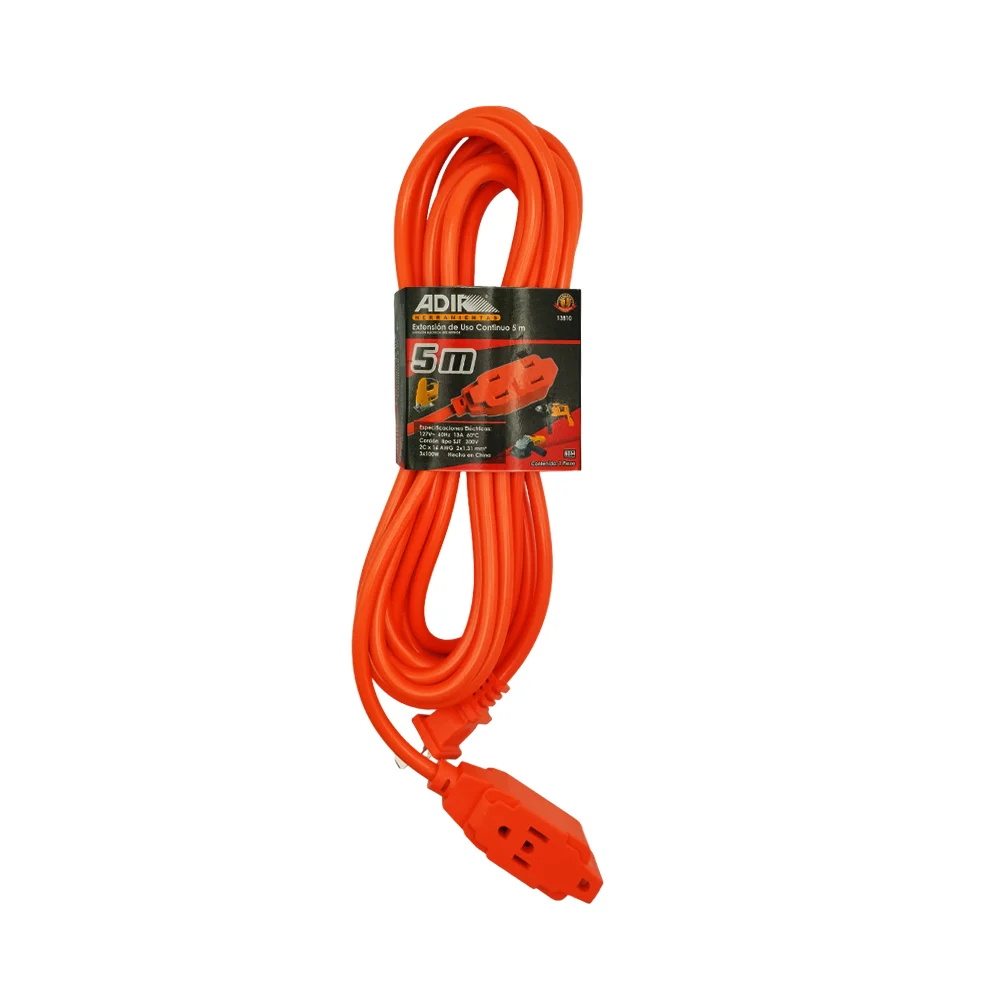 Extensión eléctrica naranja 5 metros de uso rudo con 3 contactos tomacorriente / 2632 / adir