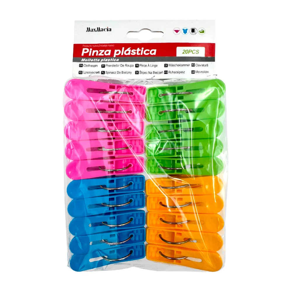 Paquete de 20 pinzas plásticas maxmacia de colores para colgar la ropa, variedad de usos / 6.0x1.6cm / mollette plastica