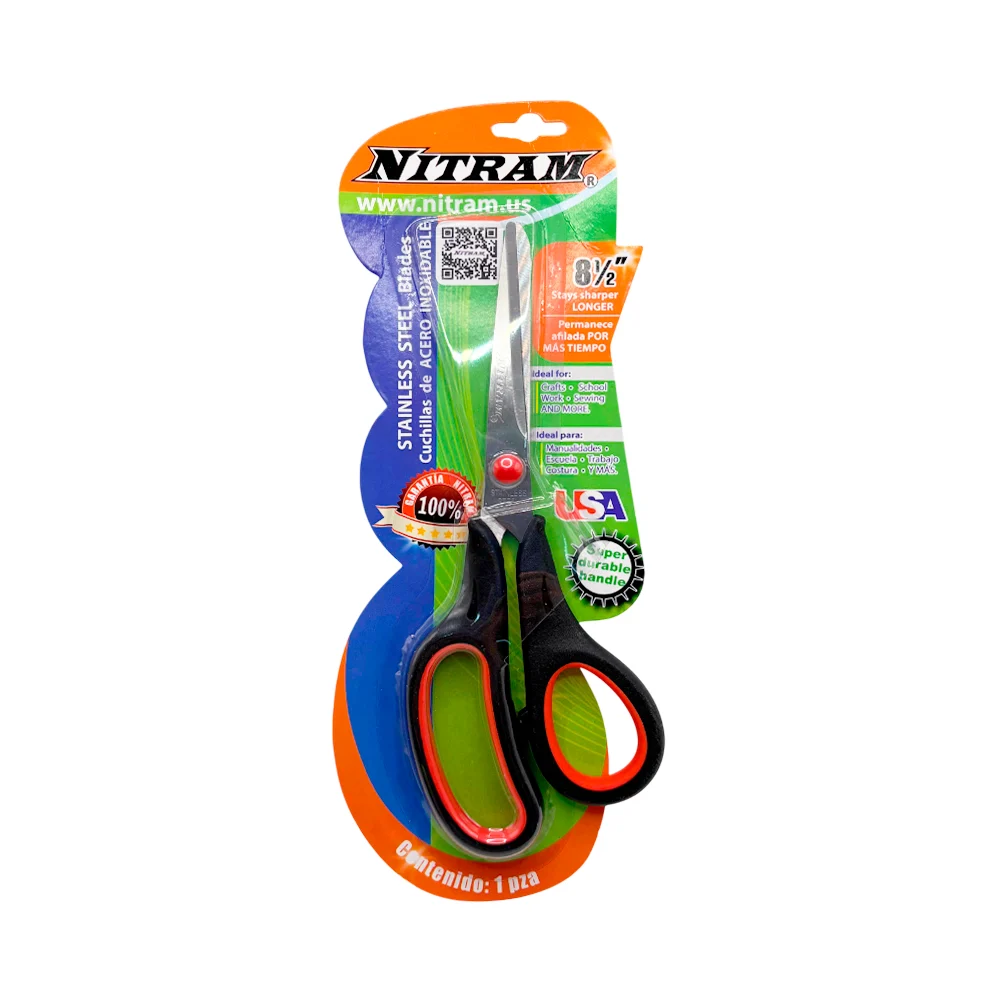 Tijeras metálicas grandes con mango de plástico, usos varios / 8in / nitram