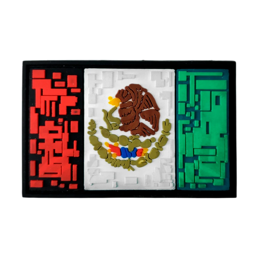 1pza parche rectangular de caucho y velcro con diseño de la bandera de méxico, 7.5x5cm / 141