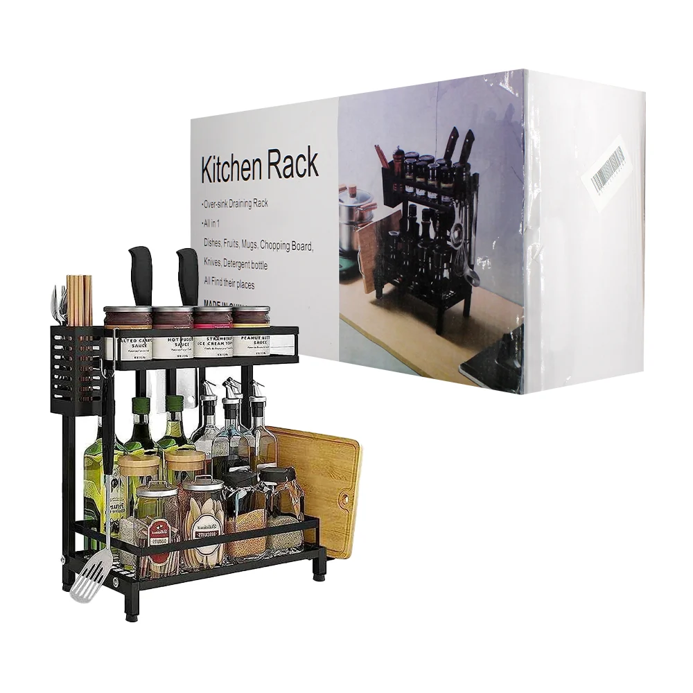 Organizador / escurridor metálico para cocina con 2 niveles, ganchos y espacio para cubiertos / kitchen rack / 14228