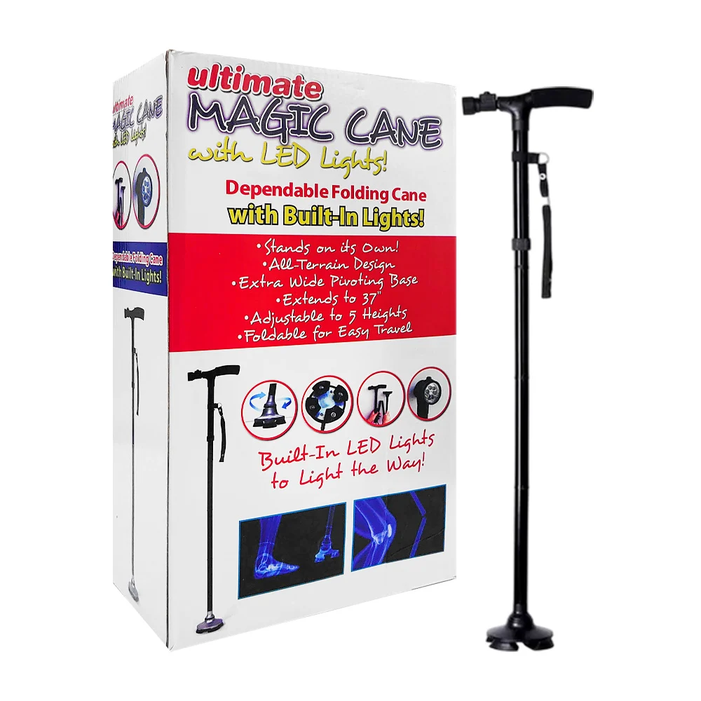 Bastón plegable ajustable con lámpara linterna led / magic cane / el-0087