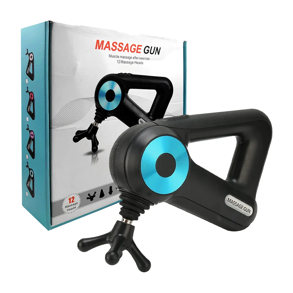 Pistola eléctrica masajeadora de músculos con forma triangular y 12 cabezales intercambiables / massage gun / 14479 / bld-8890