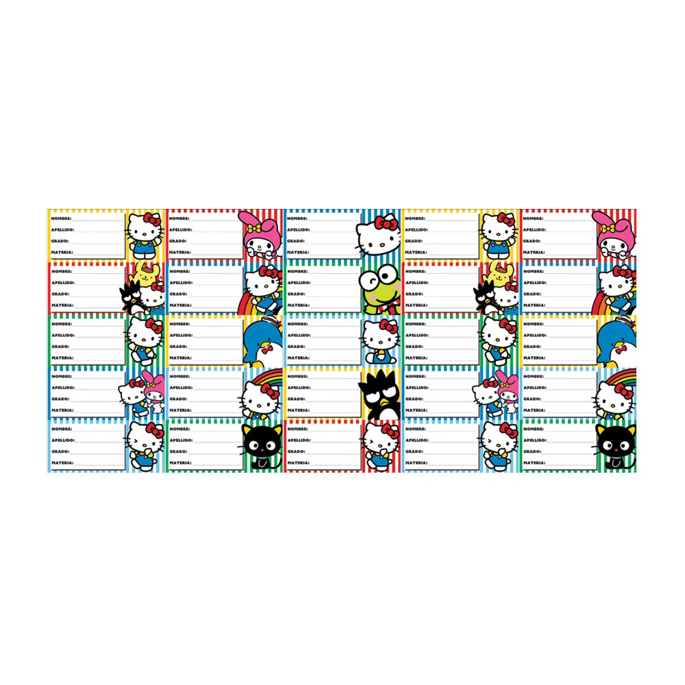 Planilla de 25 etiquetas escolares granmark con diseño de personajes hello kitty sanrio