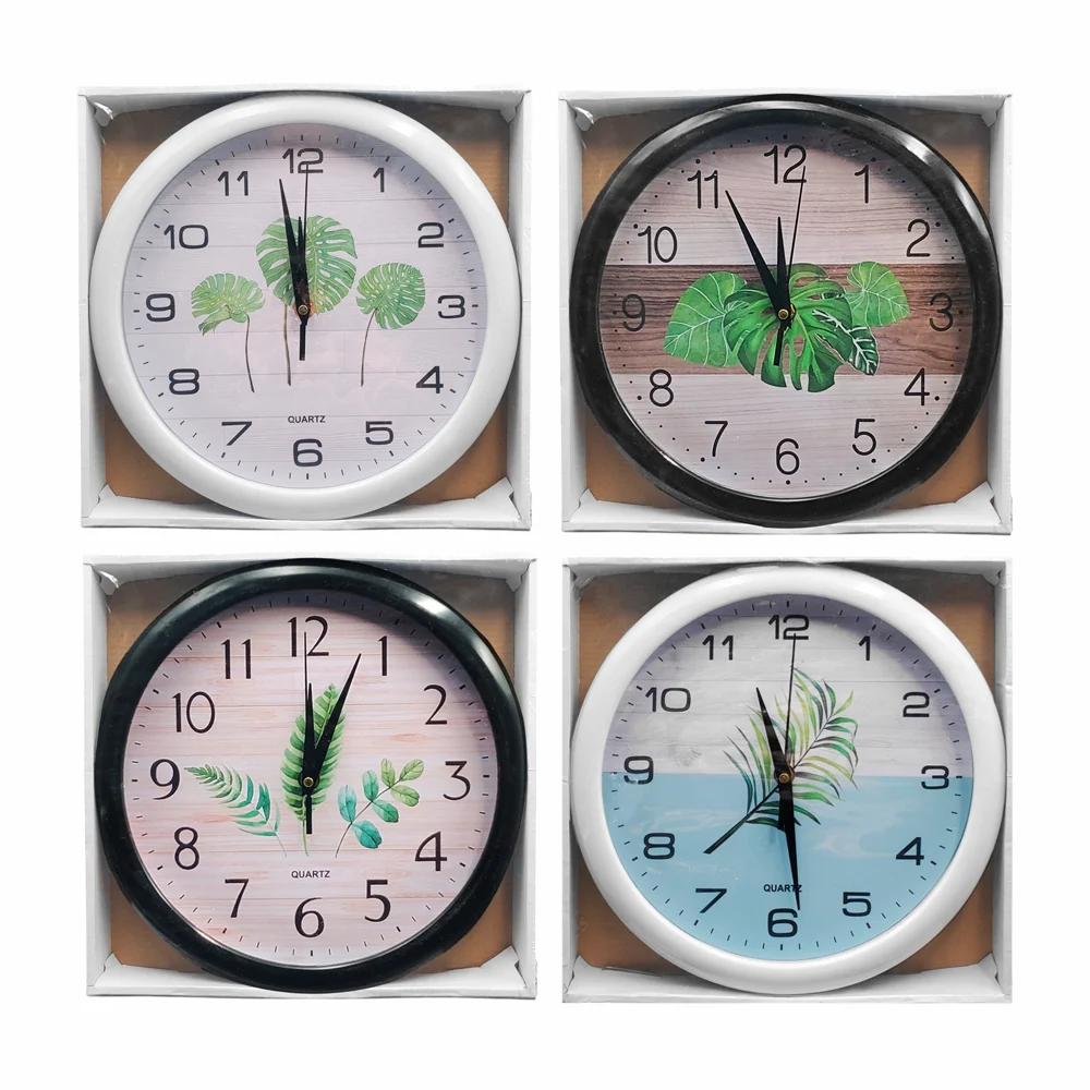 Reloj redondo para pared, con manecillas y diseños de hojas, 26cm, variedad de modelos / 14859