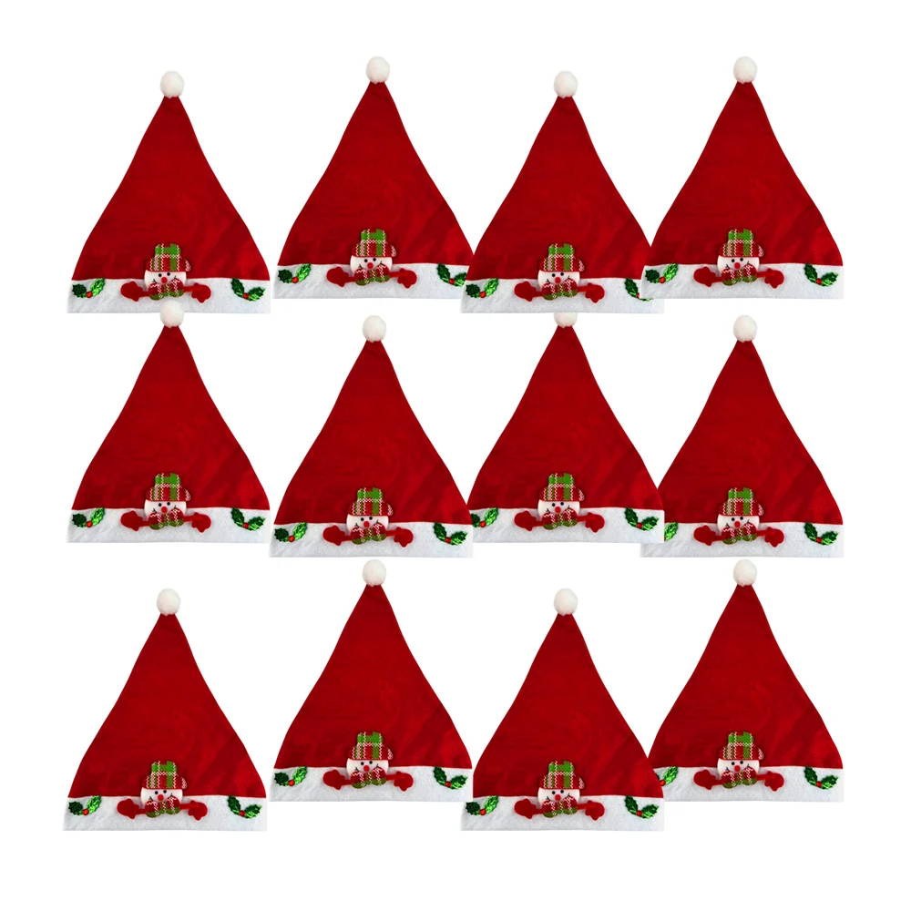 Paquete 12 gorros de tela fieltro con diseño personaje navideño y pompón, variedad de modelos / 15508
