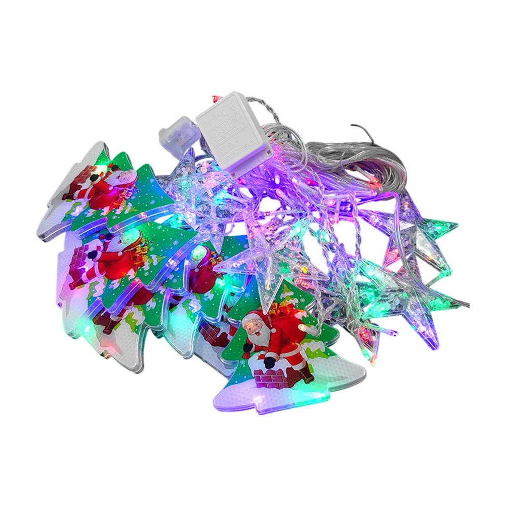 Serie cascada on teck tipo cortina de 2.5m con 138 focos led multicolor +12 figuras en forma de estrellas y pinos árboles navideños / 15585