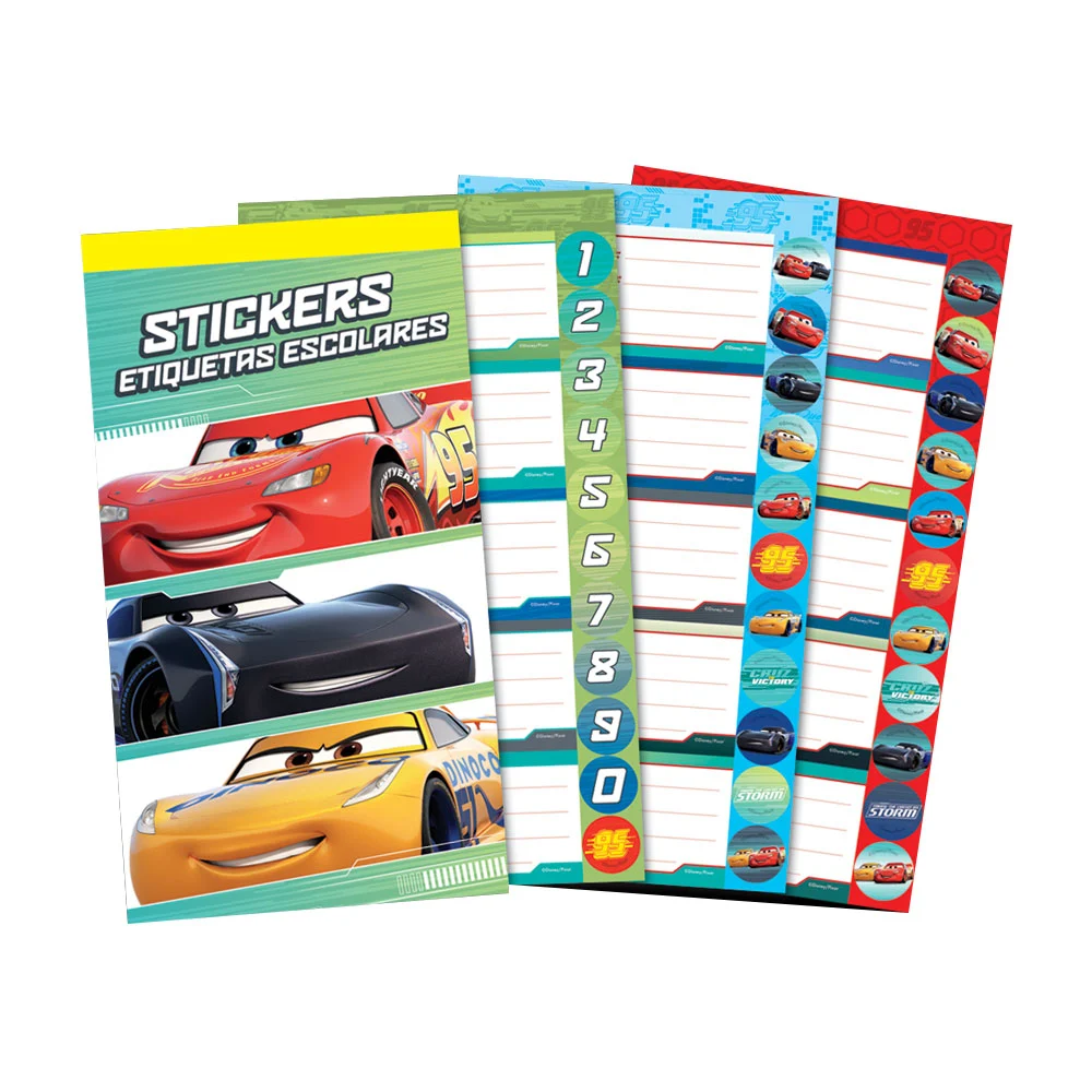 Block de etiquetas escolares granmark con diseño de personajes cars
