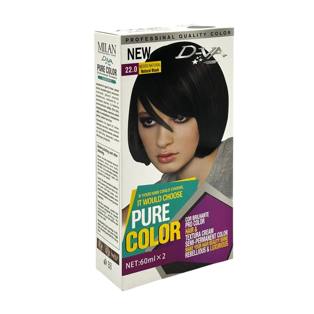 Tinte profesional semipermanente color negro para el cabello, 60ml / milan pure color
